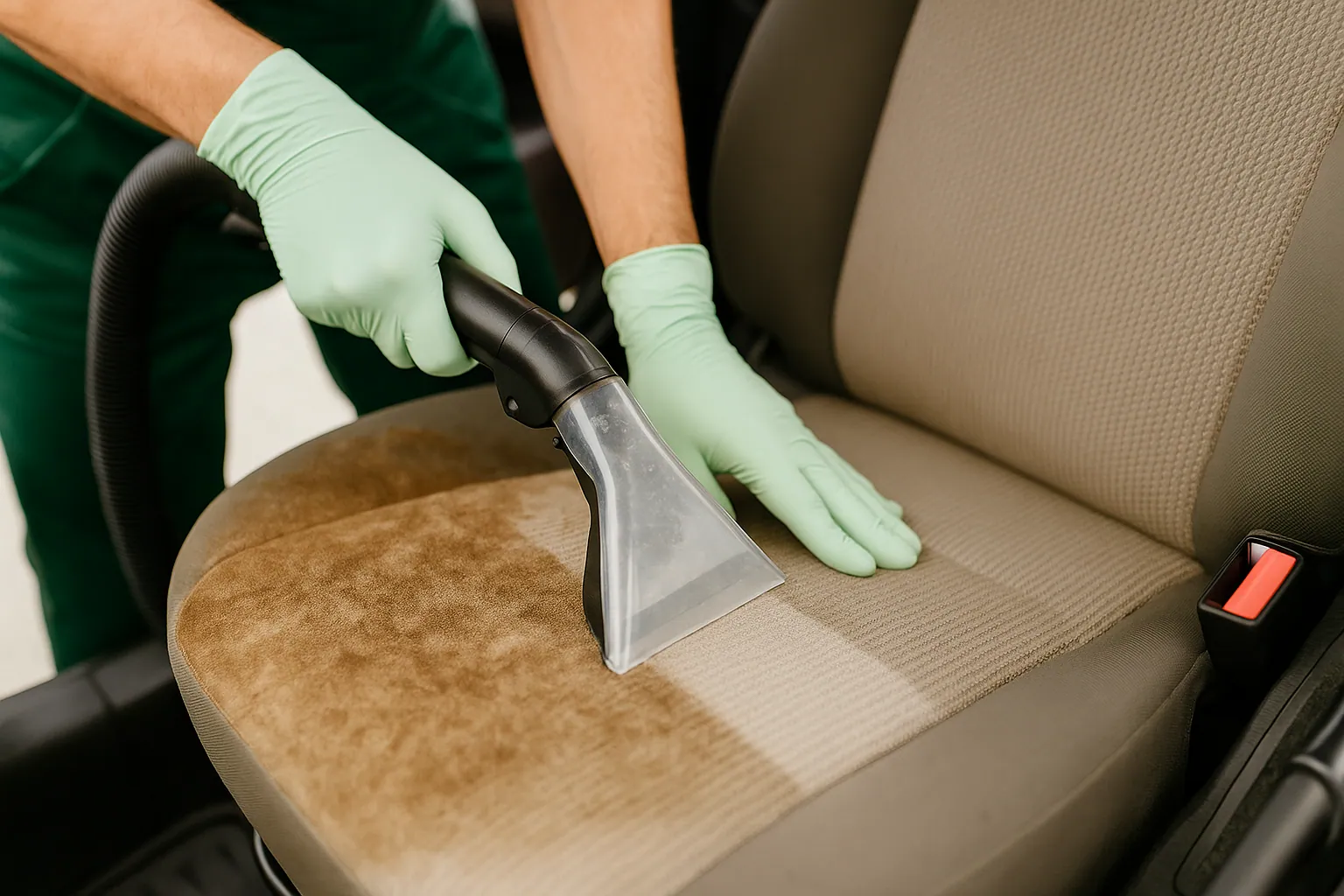 Fabric car seat cleaning with extraction tool
